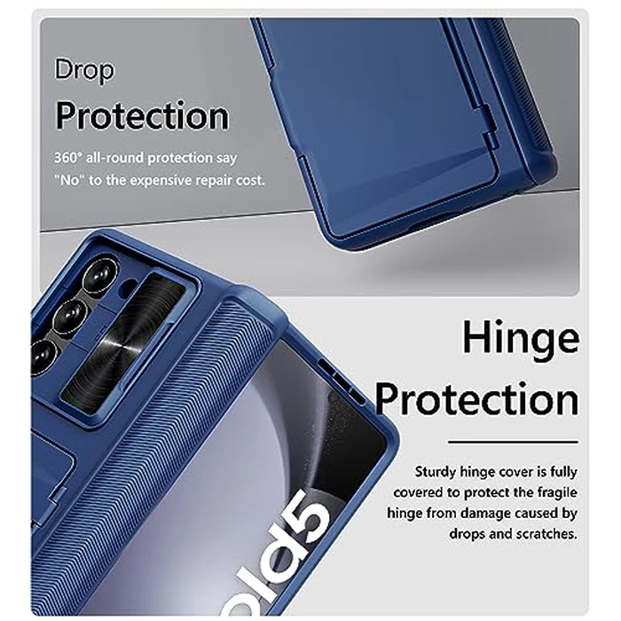Vihibii for Samsung Galaxy Z Fold 5 Case with Card Holder & Slide Camera Lens Cover & Hinge Protection & Screen Protector, Heavy Duty Rugged Wallet Phone Case for Samsung Galaxy Z Fold 5 5G 2023, Blue by Vihibii - Image 5