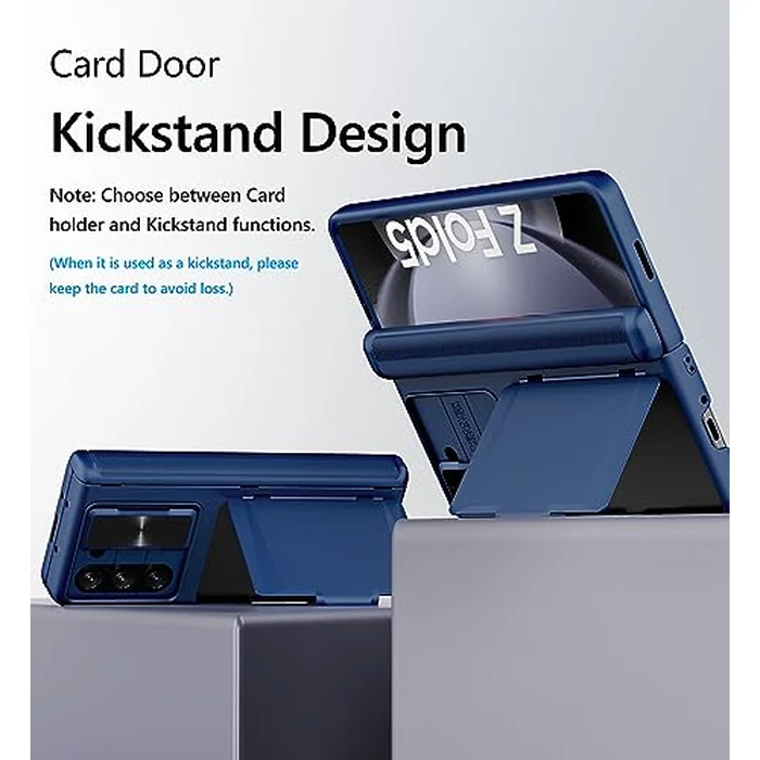 Vihibii for Samsung Galaxy Z Fold 5 Case with Card Holder & Slide Camera Lens Cover & Hinge Protection & Screen Protector, Heavy Duty Rugged Wallet Phone Case for Samsung Galaxy Z Fold 5 5G 2023, Blue by Vihibii - Image 6