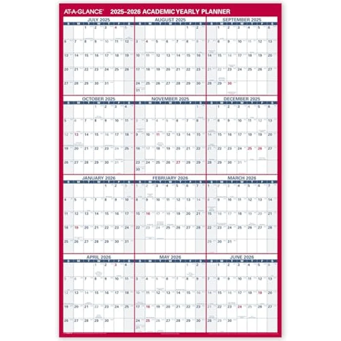 AT-A-GLANCE Erasable Calendar 2025-2026, Dry Erase Wall Planner, 48" x 32", Extra Large, Academic Year, Double Sided, Horizontal/Verical (PM36AP28) by AT-A-GLANCE - Used - Very Good condition - CA$22.79