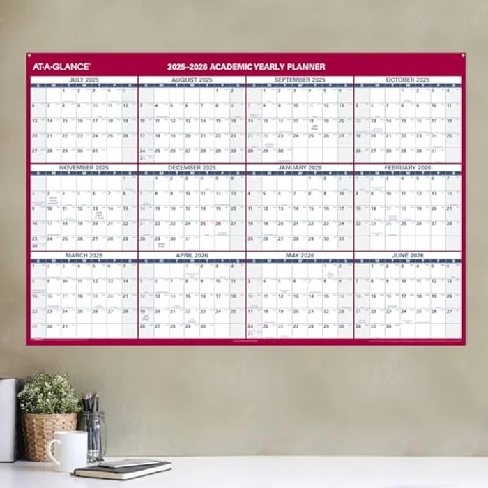 AT-A-GLANCE Erasable Calendar 2025-2026, Dry Erase Wall Planner, 48" x 32", Extra Large, Academic Year, Double Sided, Horizontal/Verical (PM36AP28) by AT-A-GLANCE - Image 2