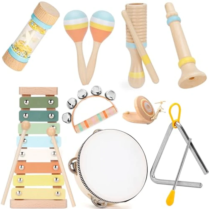 ZJEFUNS Baby Musical Instruments Set Wooden Montessori Toys for Toddlers 1-3 Percussion Instruments Set Modern Boho Music Toys for Kids Preschool Educational. by ZJEFUNS - Used - Like New condition - US$22.18