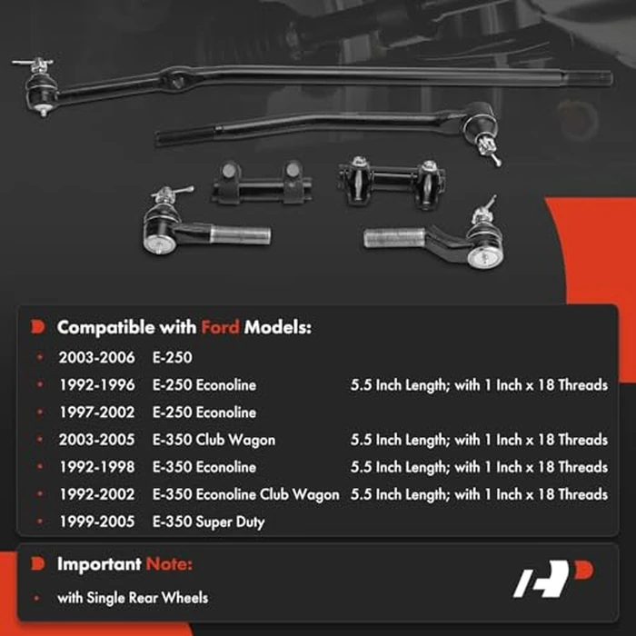 A-Premium Set of 6, Front Inner & Outer Tie Rod End with Adjusting Sleeve, Compatible with Ford - 1992-2006 - E-250, E-250 Econoline, E-350 Econoline/Club Wagon/Super Duty/Econoline Club Wagon by A-Premium - Image 2