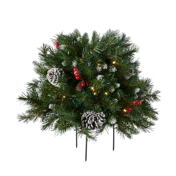 National Tree Company 18 in Pre-Lit Frosted Berry Artificial Christmas Urn Filler, Christmas Decoration with Pinecones, 35 Clear LED Lights, 175 Tips, Timer, Tripod Stake, Green by National Tree Company - Used - Like New condition - CA$10.31