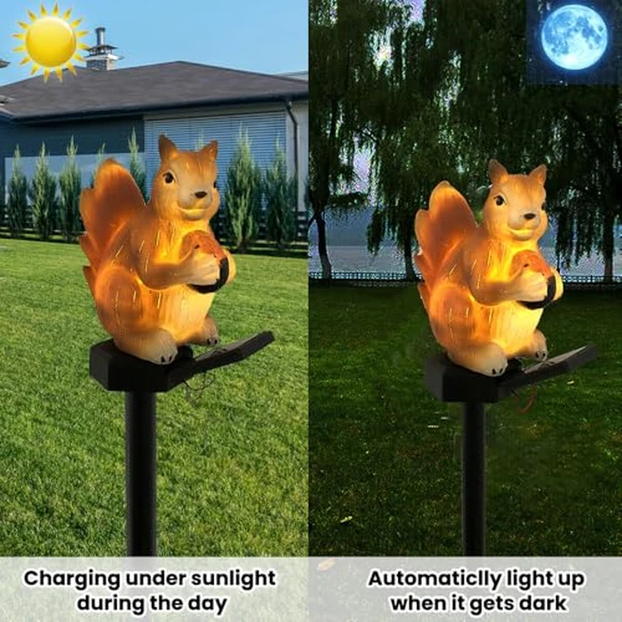 Squirrel Solar Garden Stake Light, Auto ON/Off Garden Squirrel Statues Decorative Light, Waterproof Outdoor Figurine Lights, Energy-Efficient Landscape Lighting for Lawn, Patio, Pathway(SIZE:16inch) by Tookie - Image 2