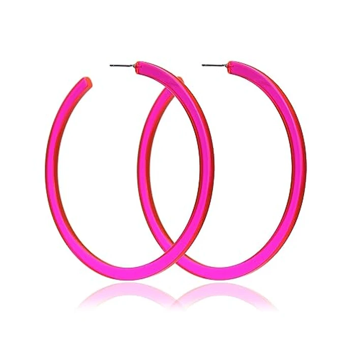 80's 90's Neon Lime Green Hoop Earrings for Women Y2k Jewelry Gift (Rose) by POYAMUSE - Used - Very Good condition - US$5.25