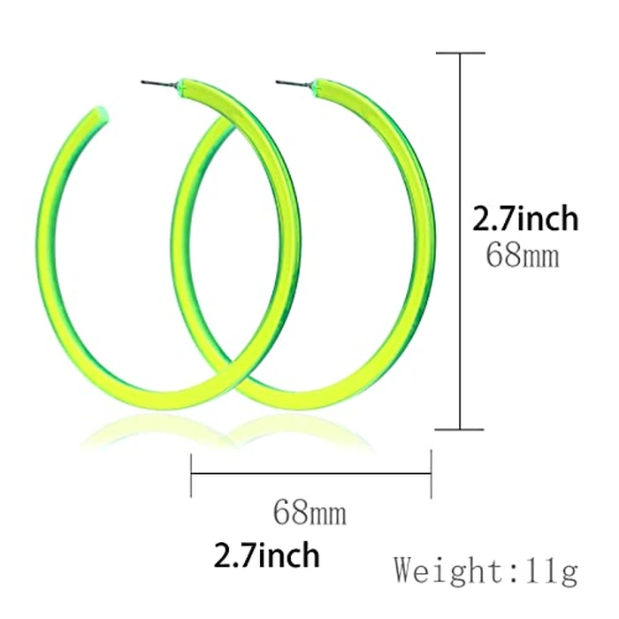 80's 90's Neon Lime Green Hoop Earrings for Women Y2k Jewelry Gift (Rose) by POYAMUSE - Image 5