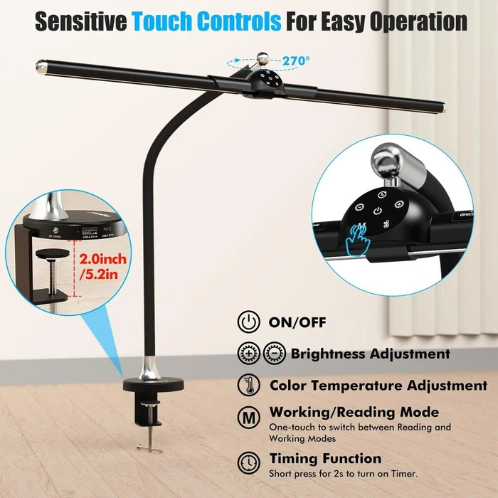Megainvo LED Desk Lamp with Clamp - Black by Megainvo - Image 4