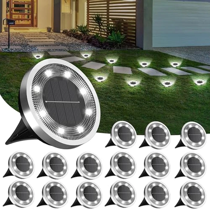 INCX Solar Ground Lights,16 Pack Solar Lights Outdoor Waterproof, Solar Garden Lights Landscape Lighting for Patio Pathway Lawn Yard Deck Driveway Walkway, Cold White by INCX - Image 1