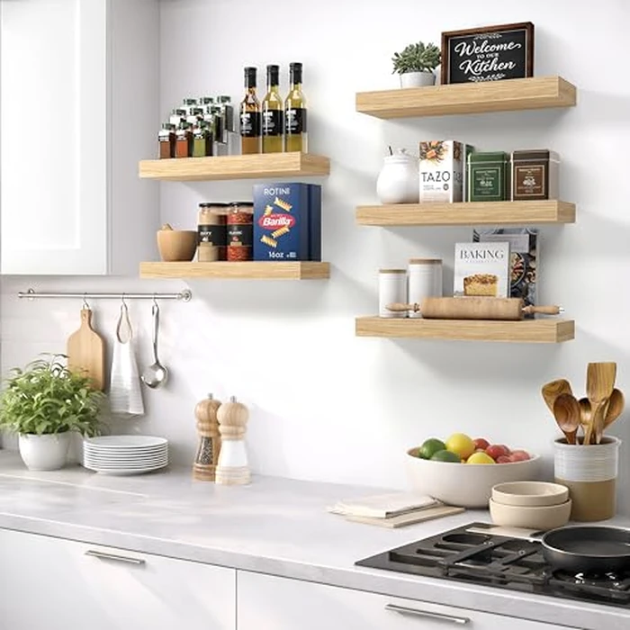 Sorbus Floating Shelves for Wall - 16 Inch Floating Shelf for Kitchen, Bedroom, Living Room, Bathroom, Home & Wall Decor - Mounted Bathroom Shelves with Invisible Brackets (Maple Wood, 2 Pack) by Sorbus - Image 5