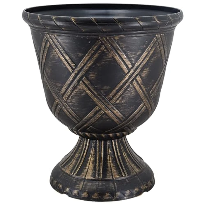Arcadia Garden Products PL61GD Lattice Plastic Garden Urn, Classic Decorative Garden Pot Planter for Indoor and Outdoor Plants by Arcadia Garden Products - Used - Like New condition