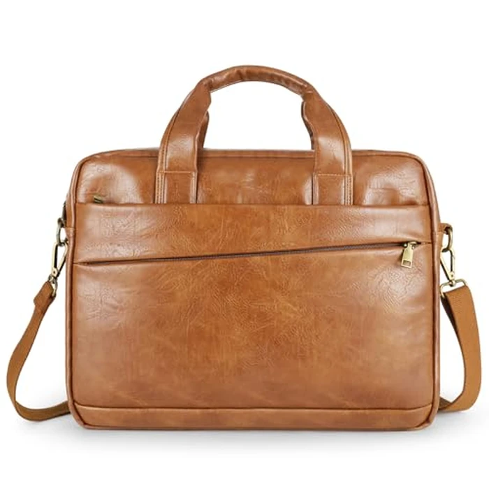 Faux Leather Messenger Bag for Men 17-17.3 Inch: Laptop Bag Briefcase Computer Handbags Shoulder Crossbody Bag with Padded Laptop Sleeve for Work College, Brown by Stuery - Image 1