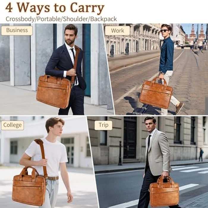 Faux Leather Messenger Bag for Men 17-17.3 Inch: Laptop Bag Briefcase Computer Handbags Shoulder Crossbody Bag with Padded Laptop Sleeve for Work College, Brown by Stuery - Image 7