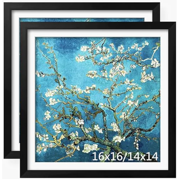 NIHO-JIUMA Wood Photo Frame, Fits 16 X 16 in / 40 X 40 cm Diamond Painting or Oil Paintings Photos, Pine Wood Picture Frames & Plexiglass (2-piece set, Black, With Mat) by NIHO-JIUMA - Used - Acceptable condition - CA$23.77