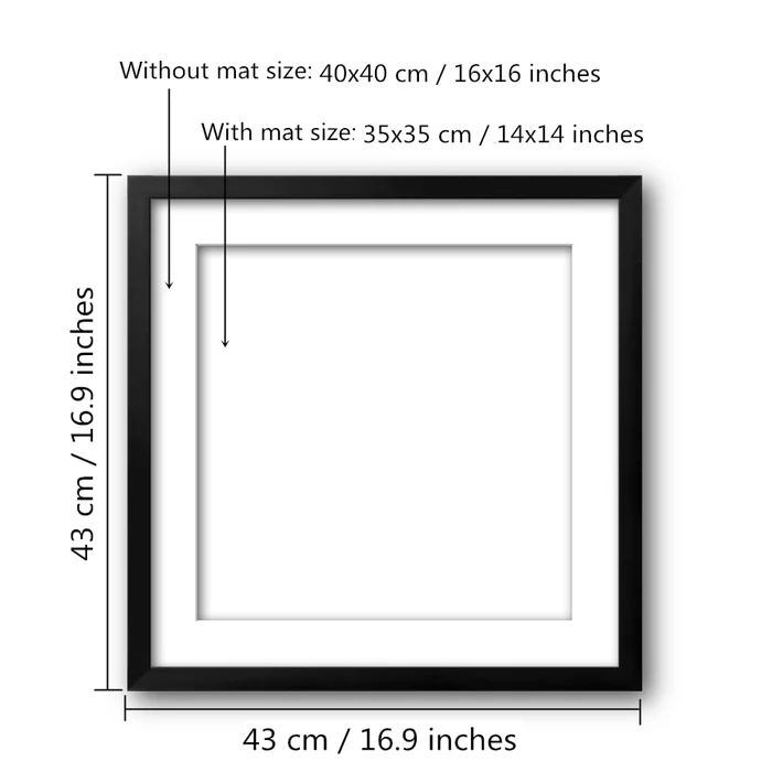 NIHO-JIUMA Wood Photo Frame, Fits 16 X 16 in / 40 X 40 cm Diamond Painting or Oil Paintings Photos, Pine Wood Picture Frames & Plexiglass (2-piece set, Black, With Mat) by NIHO-JIUMA - Image 2