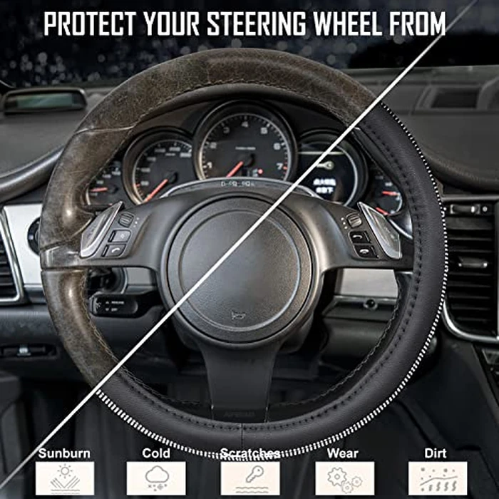 CAR PASS Diamond Black Leather Steering Wheel Cover, with Bling Crystal Rhinestones Universal Fit 14" 1/2-15" Crystal Glitter for Women Sparkle Girl Fit Suvs,Vans,Sedans,Cars,Trucks, White Diamond by CAR PASS - Image 6