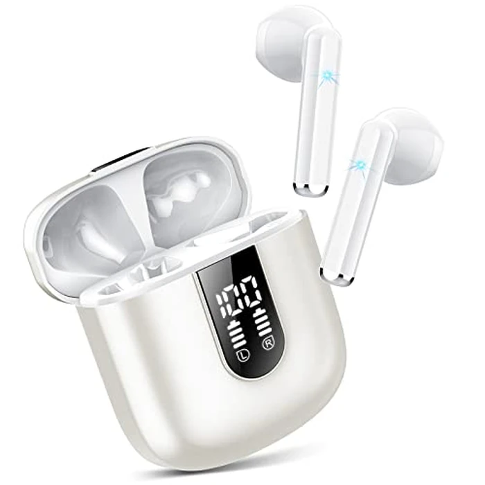 Wireless Earbuds, Bluetooth 5.3 Headphones HiFi Stereo, Mini in-Ear Bluetooth Earbuds, Wireless Earphones with 4 ENC Noise Cancelling Mic, IP7 Waterproof, LED Display, Touch Control Ear Buds, White by Jesebang - Image 1