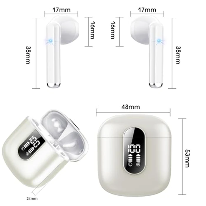Wireless Earbuds, Bluetooth 5.3 Headphones HiFi Stereo, Mini in-Ear Bluetooth Earbuds, Wireless Earphones with 4 ENC Noise Cancelling Mic, IP7 Waterproof, LED Display, Touch Control Ear Buds, White by Jesebang - Image 8