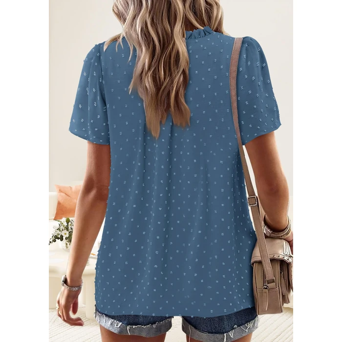 ONLYSHE Womens Blouses V Neck Short Sleeve Summer Shirts Business Cute Ruffle Boho Tunic Top Moon Blue 2XL by ONLYSHE - Used - Like New condition - US$25.64