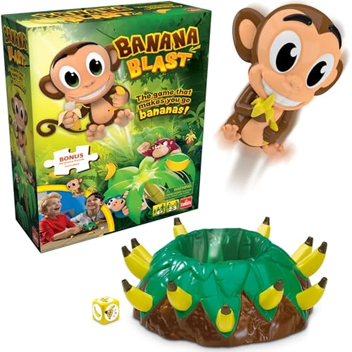 Goliath Banana Blast - Pull The Bananas Until The Monkey Jumps Game - Includes a Fun Colorful 24pc Puzzle by Goliath , Green by Goliath - Used - Like New condition