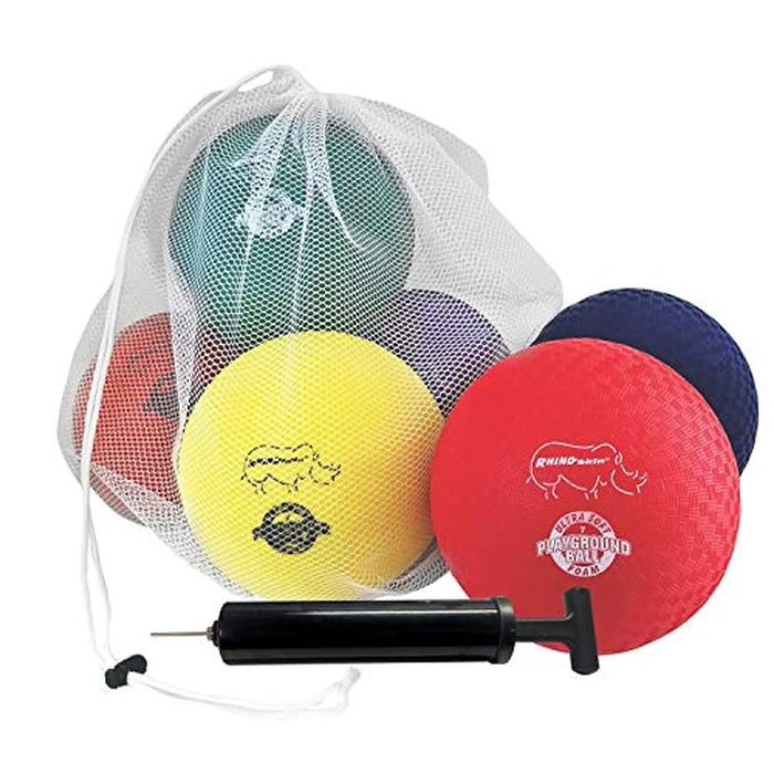 Champion Sports 7" Super Soft Playground Ball Set - RHINO Skin(R) Foam Inflatable Balls for Indoor & Outdoor Play Durable, Lightweight & Safe for All Ages, Set of 6 with Pump & Mesh Bag by Champion Sports - Used - Like New condition