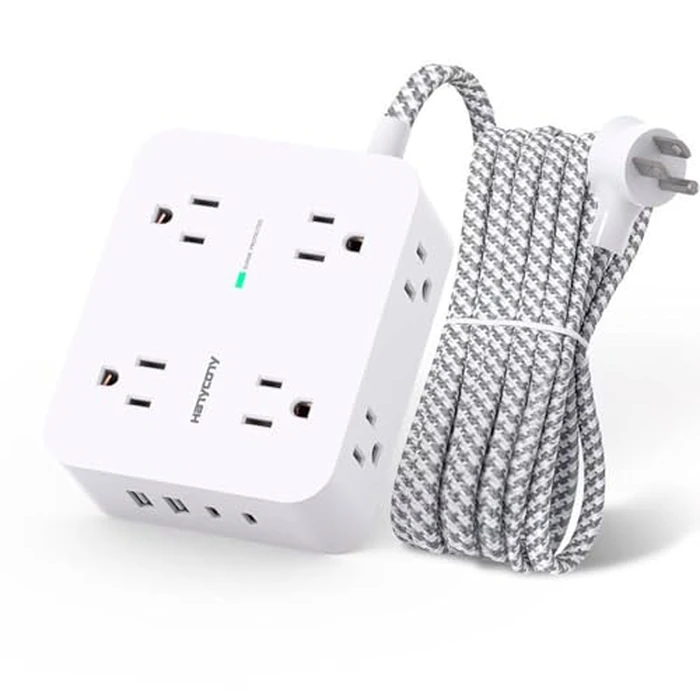 Surge Protector Power Bar - 8 Outlets 4 USB Charging Ports(2 USB C), Power Strip with 5Ft Braided Extension Cord, Flat Plug, Wall Mount Desk USB C Charging Station for Home Office College Essentials by HANYCONY - Used - Very Good condition - CA$20.01