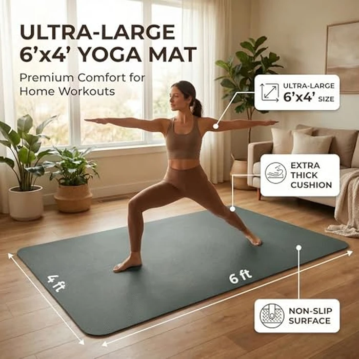FrenzyBird Large Yoga Mat 6'x 4'x 1/4",Extra Wide Exercise Mat Large Exercise Mat Big Home Yoga Mat Pilates Mat,Non Slip,Thick,TPE Workout Mat,for Women & Men, Yoga, Pilates, Gym and Floor Workouts Pilates,Gym and Floor Workoutsfor by FrenzyBird - Image 2