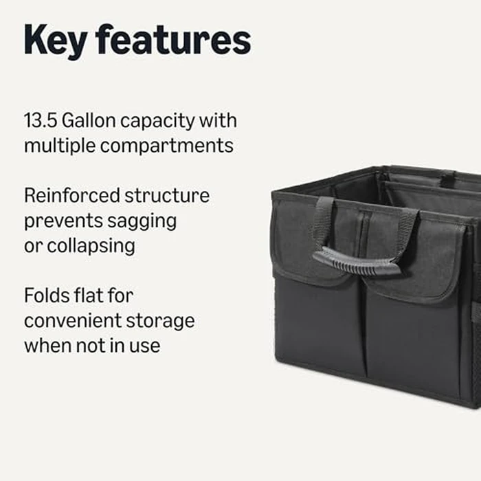 Amazon Basics Trunk Organizer for Car, Multi-Compartment Car Storage, Foldable, 13.5 Gallon, Black by Amazon Basics - Image 2