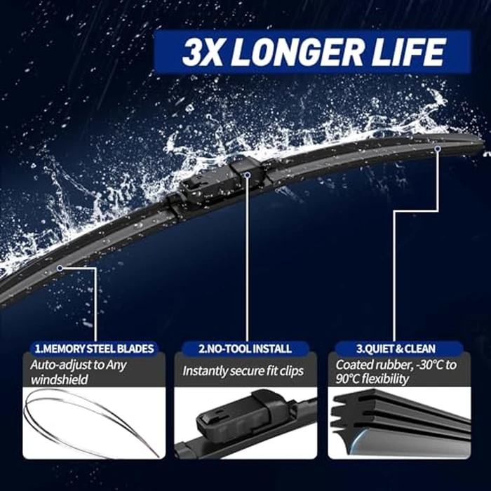GARDIMU Front and Rear Windshield Wiper Blades, 3 Pcs Front and Back Windshield Wipers Blades Replacement for Jaguar F-PACE 2017-2024, Car Window Wiper Blades from 2017 to 2024. by GARDIMU - Image 4