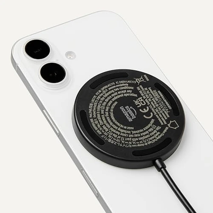 Amazon Basics 25W Qi2.2 Certified Wireless Charging Pad, MagSafe Compatible for iPhone 17/16/15/14/13/12, Magnetic Compatible for Android, Google Smartphones, Black (Adapter Not Included) by Amazon Basics - Image 3