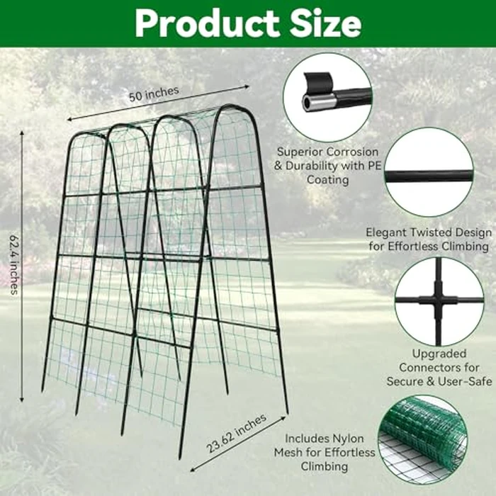 Trellume Cucumber Trellis - 62.4"*50" Cucumber Trellis for Raised Bed with Plastic-Coated Steel Pipe, U-Shape Garden Trellis for Climbing Plants, Garden Trellis for Cucumbers, Beans(Black) by Trellume - Image 4
