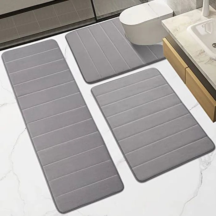 Memory Foam Bathroom Rugs Sets 3 Piece, Extra Thick Soft Absorbent Non Slip Upgraded, Washable Toilet Bath Mat Shower Carpet for Bedroom, Living Room (Grey, U Shape 24” X 24”+24” X 32”+17” X 48”) by HOUYOMICS - Used - Like New condition - US$29.25