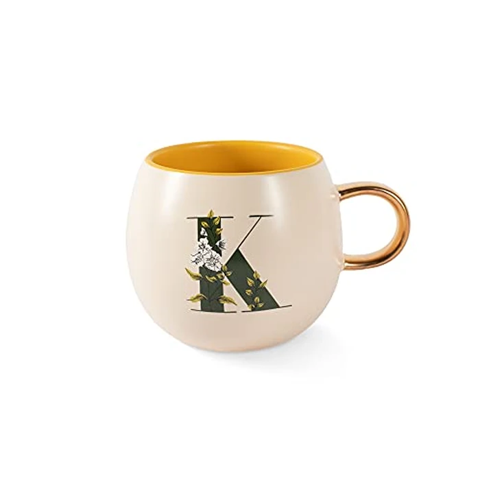 FRINGE STUDIO Floral K Stoneware Mug, 1 Count (Pack of 1), Cream (428037) by Fringe - Used - Like New condition