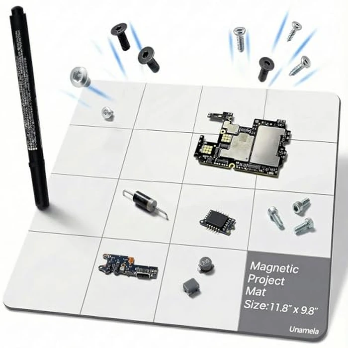 Magnetic Mat Magnetic Project Mat with Waterproof Surface & Dry Erase Pen - Keep Screws and Small Parts Organized for Repairing Phone, Laptop, PC, Electronics - Large Size 11.8 x 9.8 inch by UnaMela - Used - Like New condition - US$7.08