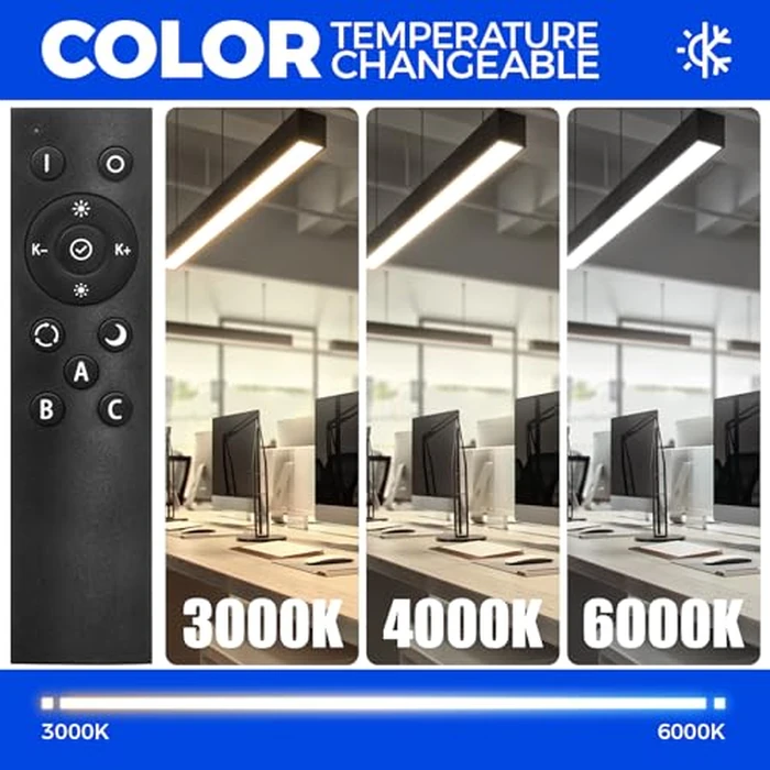 Barrina 5568 Remote Series 2nd-Generation LED Linear Light Fixture with Remote, 4FT 45W, Seamless Connection, 3000K-6000K Color Changing, Dimmable, Hanging, Office Shop Light, Black, 4 Packs by Barrina - Image 6