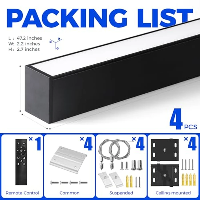 Barrina 5568 Remote Series 2nd-Generation LED Linear Light Fixture with Remote, 4FT 45W, Seamless Connection, 3000K-6000K Color Changing, Dimmable, Hanging, Office Shop Light, Black, 4 Packs by Barrina - Image 8