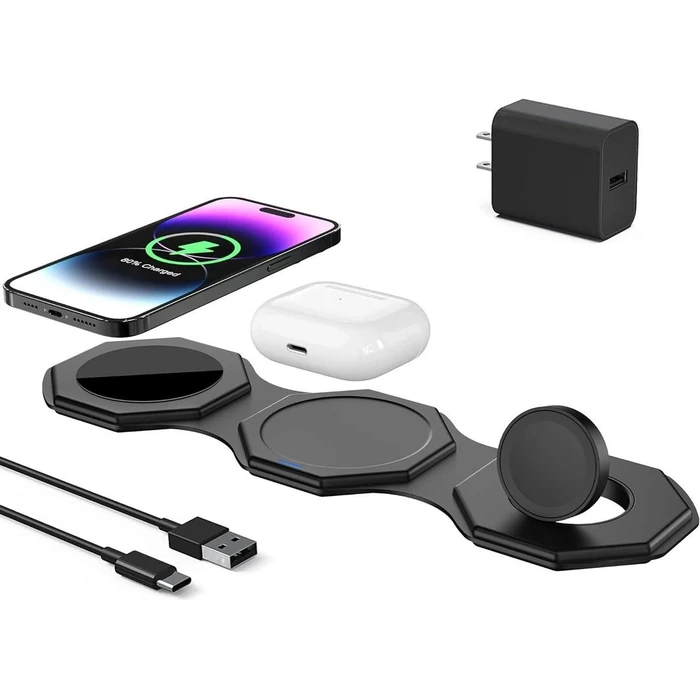 Impuvers 3-in-1 Magnetic Foldable Wireless Charging Station - Black by Impuvers - Refurbished - Excellent condition - US$27.15