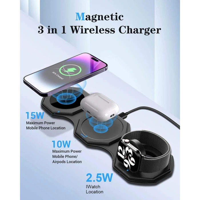 Impuvers 3-in-1 Magnetic Foldable Wireless Charging Station - Black by Impuvers - Image 2