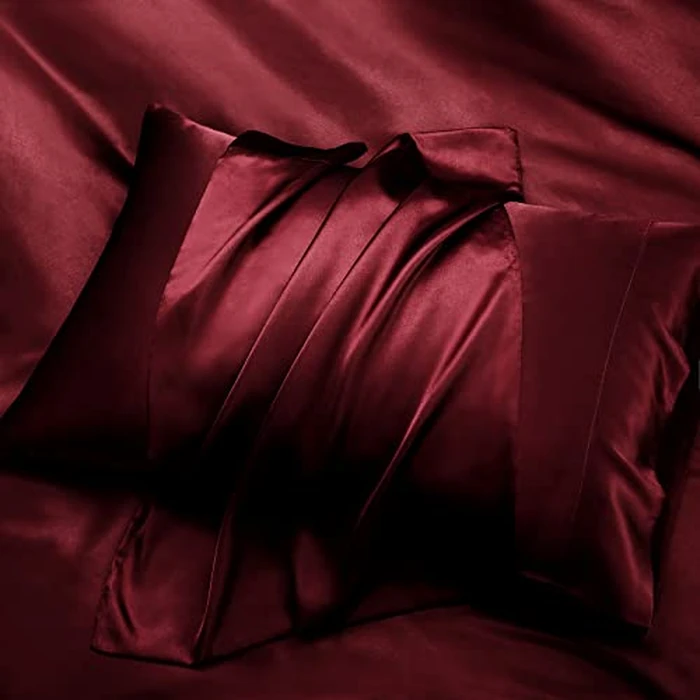 P Pothuiny 6 Pieces Queen Satin Sheets Luxury Silky Burgundy Satin Bedding Sheet Set, 1 Deep Pocket Fitted Sheet + 1 Flat Sheet + 4 Pillow Cases by P Pothuiny - Image 4
