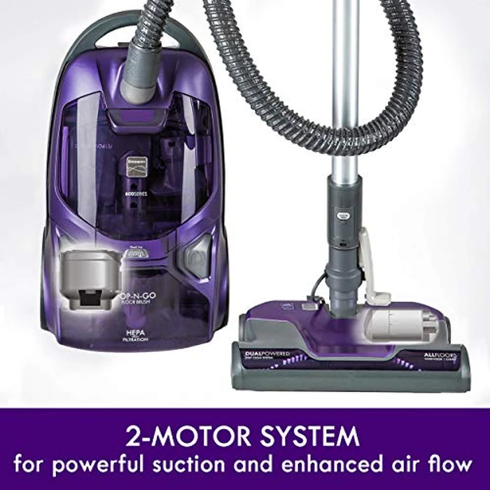 Kenmore 600 Series Friendly Lightweight Bagged Canister Vacuum with Pet PowerMate, Pop-N-Go Brush, 2 Motors, HEPA Filter, Aluminum Telescoping Wand, Retractable Cord and 4 Cleaning Tools, Purple by Kenmore - Image 1