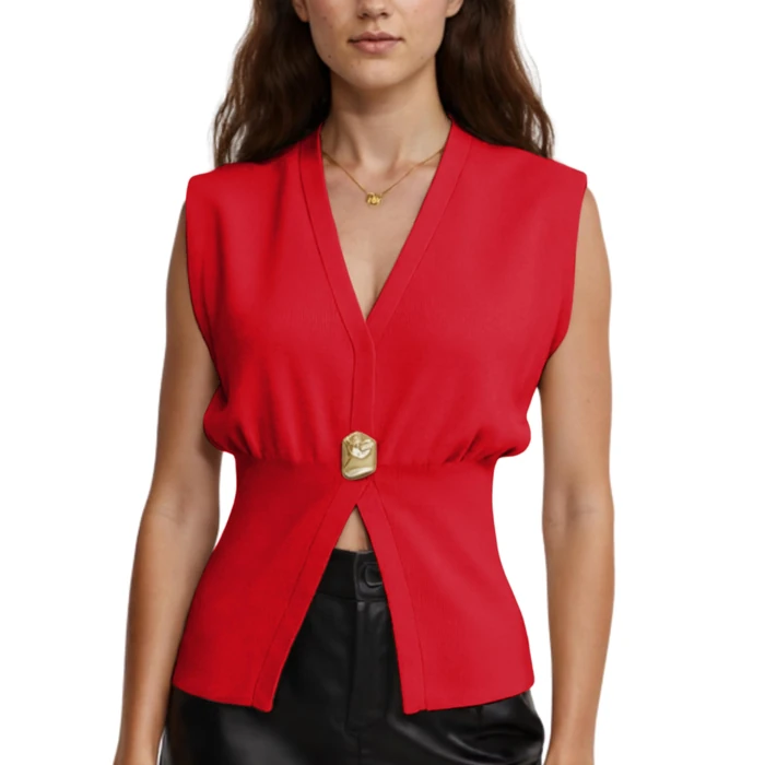 AMEBELLE Womens Vest Tops Button Down V Neck Sleeveless Knit Summer Top for Women (3027-Red-XS) by AMEBELLE - Image 1