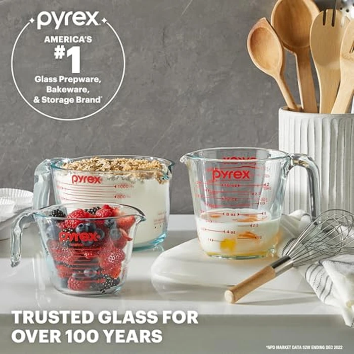 Pyrex Essentials (3-Pack) Glass Measuring Cups Set, (1, 2 & 4 Cup) Measuring Cups For Prepping, Baking and Cooking, Preheated Oven, Dishwasher, Freezer, and Microwave Safe by Pyrex - Image 5