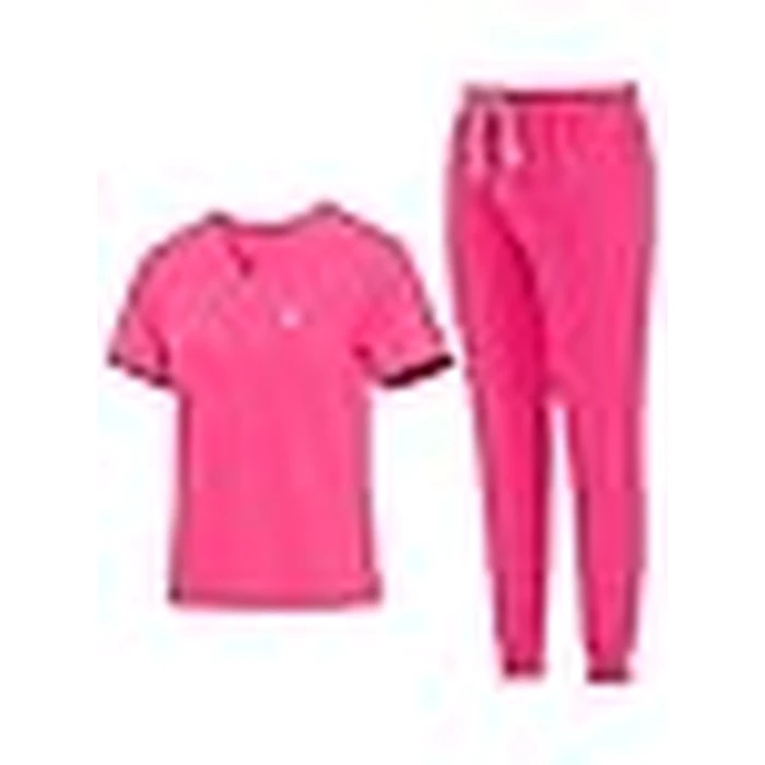 Eadflie Medical Scrubs Set for Women - Classic V-Neck Top & Jogger Pants with Stretch Nursing Uniform Scrub Suit - (Hot Pink/M) by Eadflie - Image 3