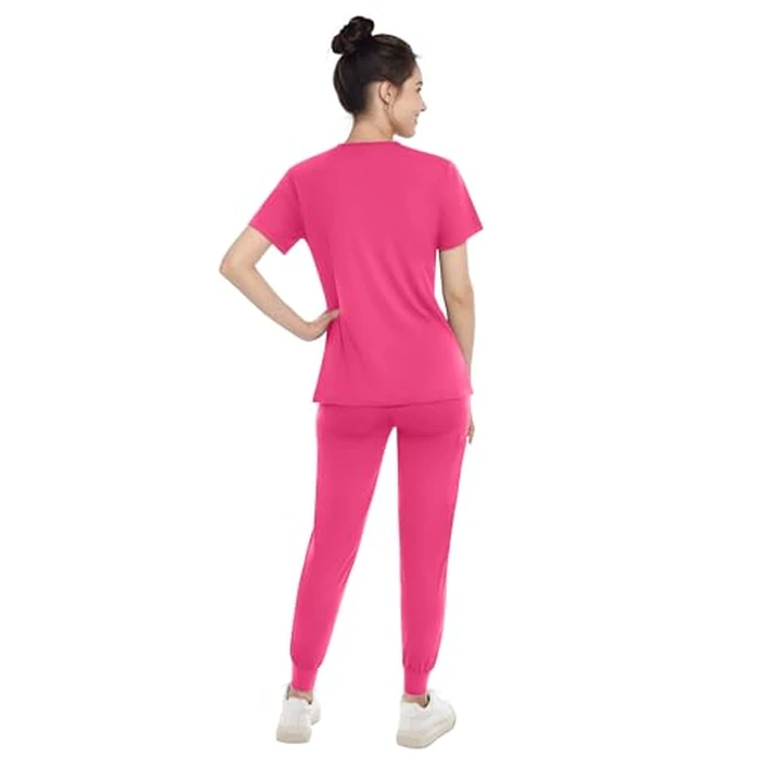 Eadflie Medical Scrubs Set for Women - Classic V-Neck Top & Jogger Pants with Stretch Nursing Uniform Scrub Suit - (Hot Pink/M) by Eadflie - Image 5