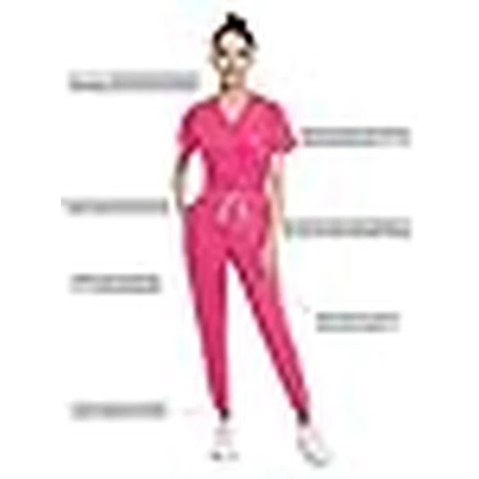 Eadflie Medical Scrubs Set for Women - Classic V-Neck Top & Jogger Pants with Stretch Nursing Uniform Scrub Suit - (Hot Pink/M) by Eadflie - Image 9