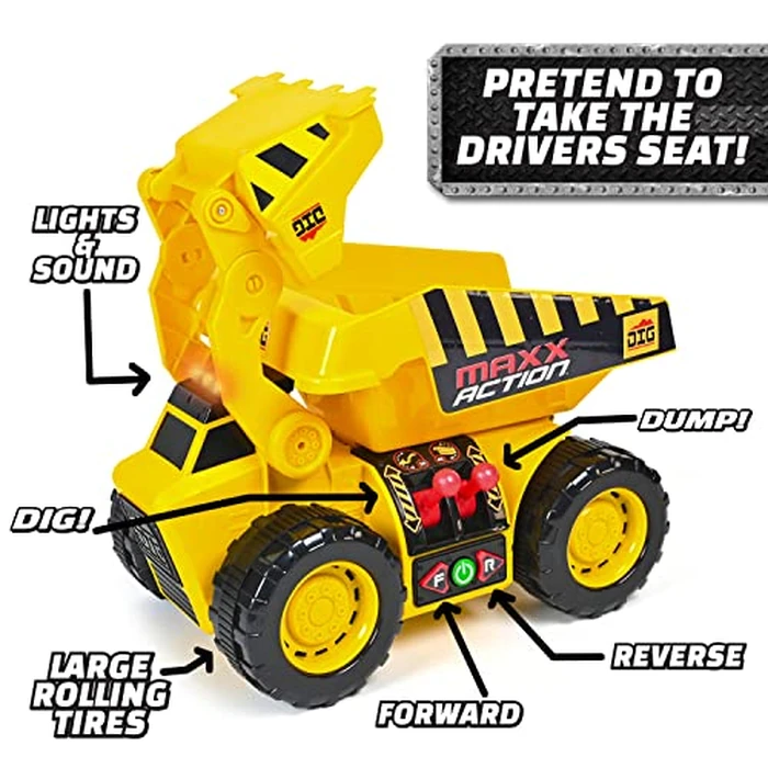 Maxx Action 19'’ 2-N-1 Motorized Dig Rig - Excavator and Dump Truck Toy with Joystick Control for Toddlers | Gift for Kids 3+ | Lights, Sounds & Interactive Construction Vehicle, Batteries Included by Maxx Action - Image 4