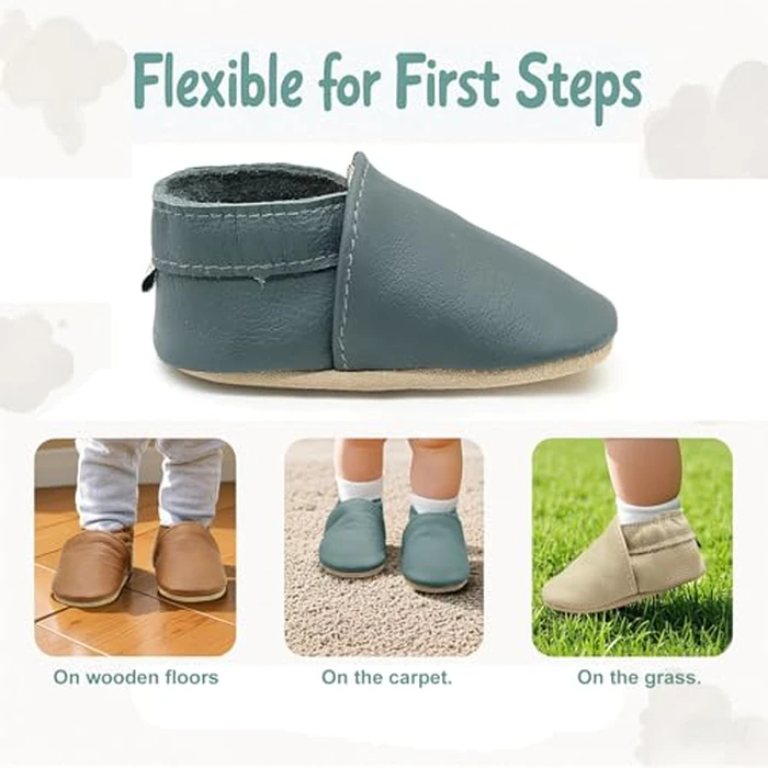 Aijoviko Genuine Leather Baby Booties Soft Sole Toddler Walking Shoes Flexible&Breathable Baby Slippers for First Walkers Boys Girls(Darkgreen 12-18months) by Aijoviko - Image 6
