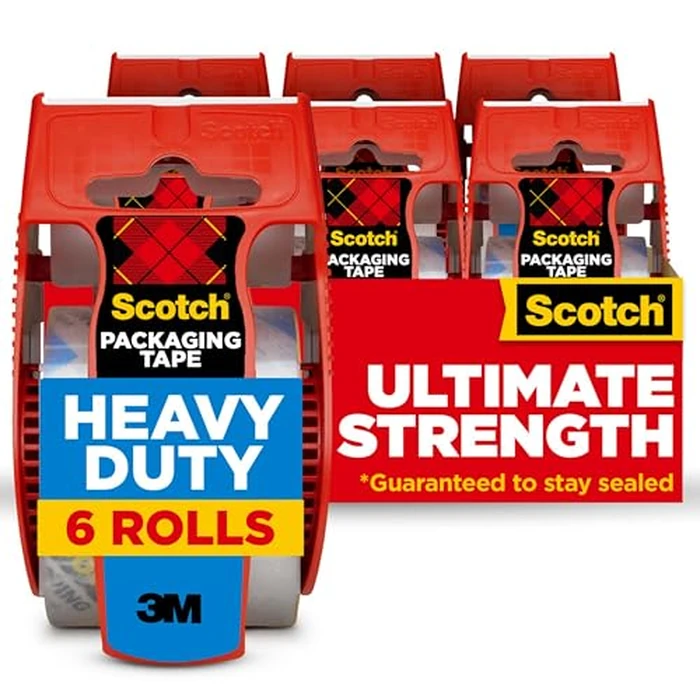 Scotch Heavy Duty Shipping Packing Tape, Clear, Packing Tape for Moving Boxes and Packaging Supplies, 1.88 in. x 22.2 yd., 6 Roll Dispensers, Moving Supplies by Scotch - Used - Like New condition
