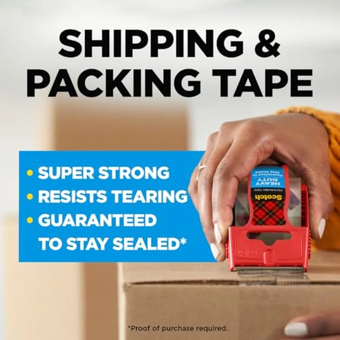 Scotch Heavy Duty Shipping Packing Tape, Clear, Packing Tape for Moving Boxes and Packaging Supplies, 1.88 in. x 22.2 yd., 6 Roll Dispensers, Moving Supplies by Scotch - Image 2