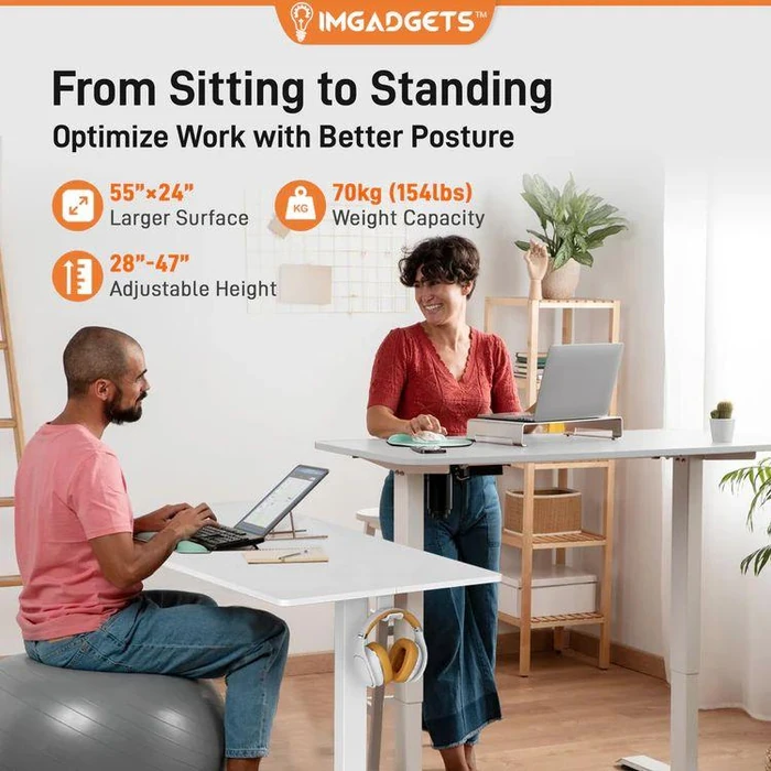 IMGadgets Standing Electric Adjustable Desk 55" x 24" - White by IMGadgets - Image 2