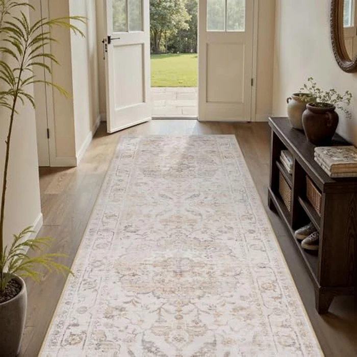 Resare 2x10 Runner Rug, Washable Hallway Runner Area Rugs, Beige Rug for Bedroom, Non Slip Vintage Floral Carpet for Bedside Kitchen Laundry Room Bathroom by RESARE - Image 1